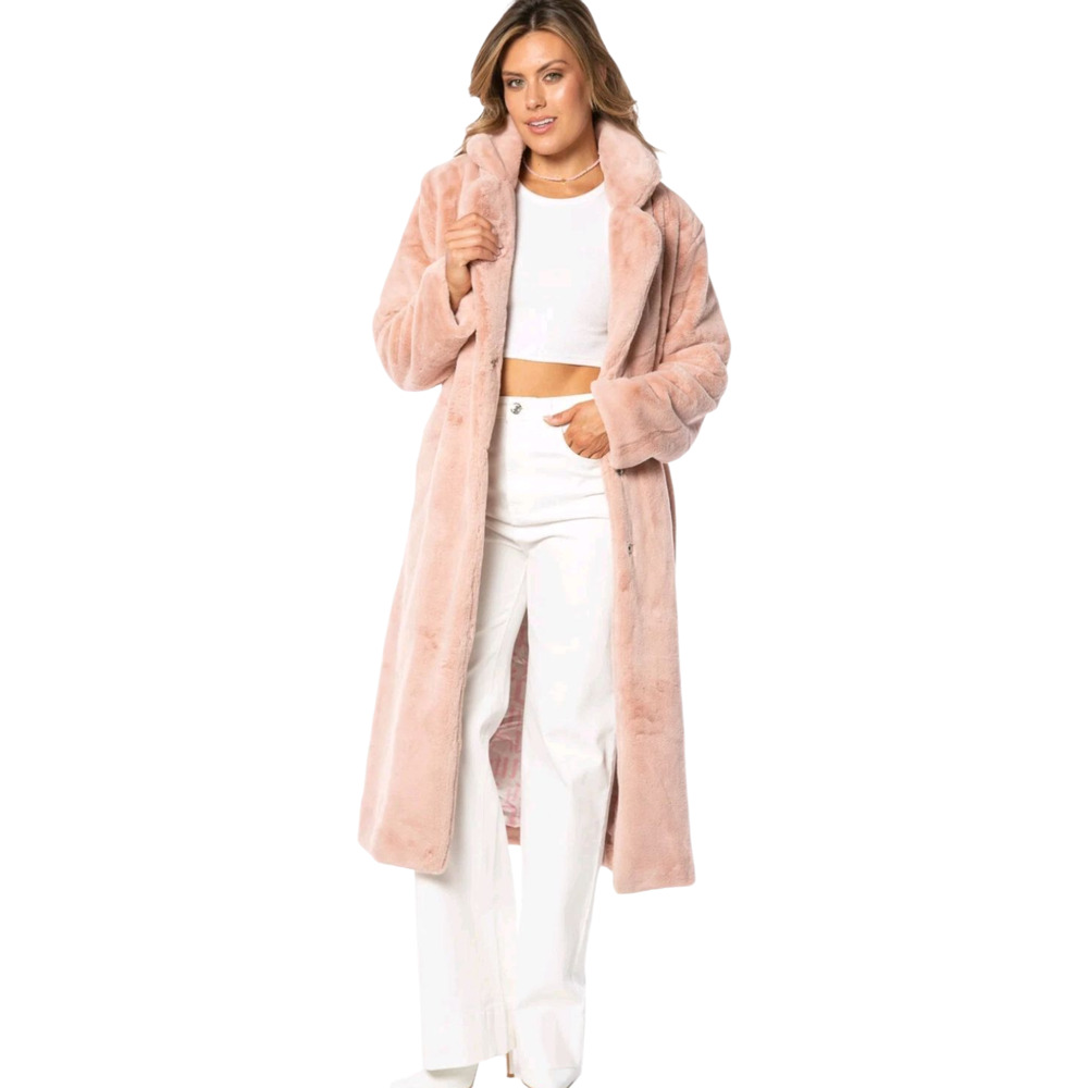 Juicy Couture Women’s Medium Dusty Pink Teddy Trench Faux Fur Coat Y2K Plush